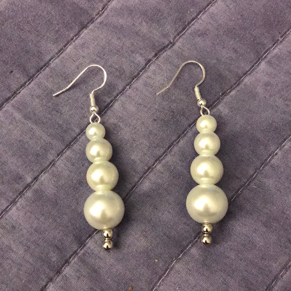 Pearl teardrop earrings. Sterling silver hooks and beads